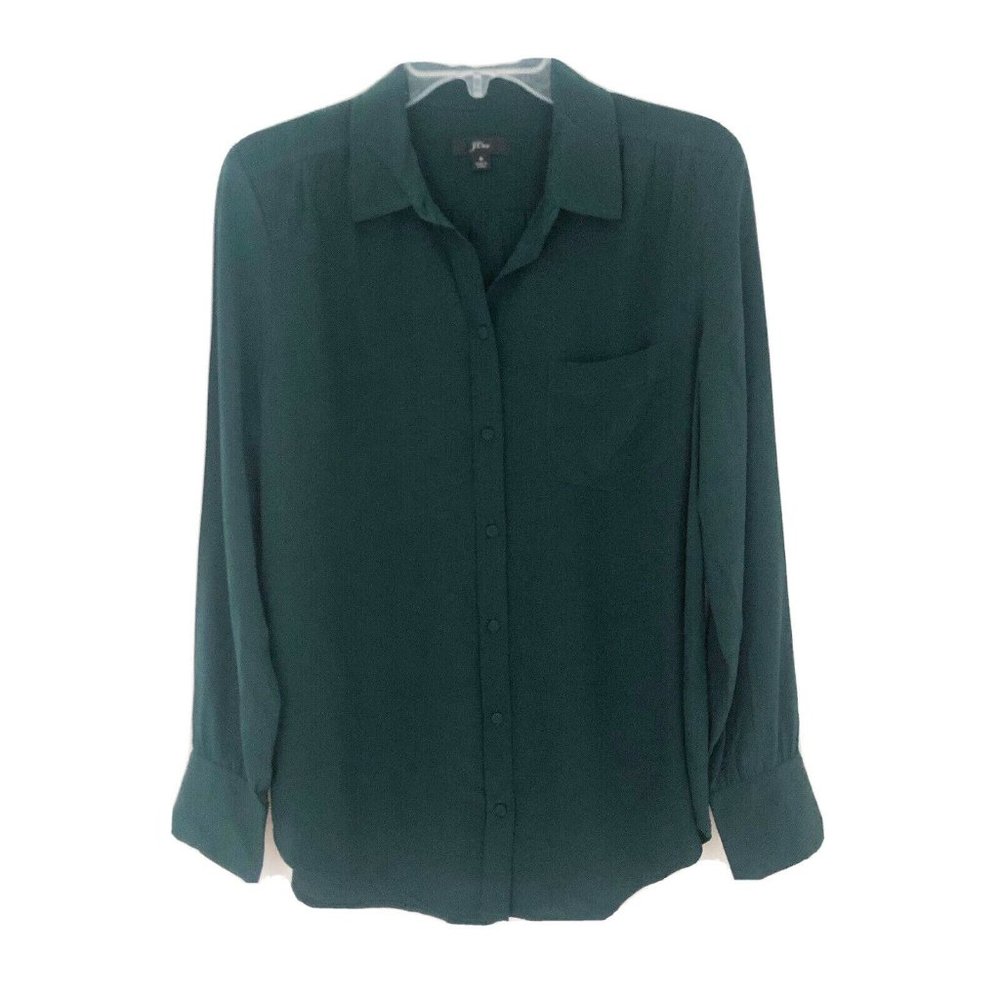 J Crew Button Up Re Imagined Silk Shirt Sz 8 Green